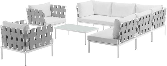 8 Piece White Aluminum Outdoor Patio Furniture Set