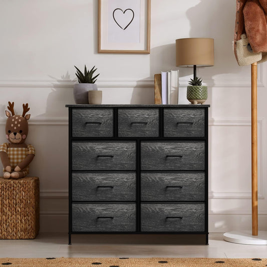 Faux Wood Dresser 9 Drawers For Bedroom Furniture Storage