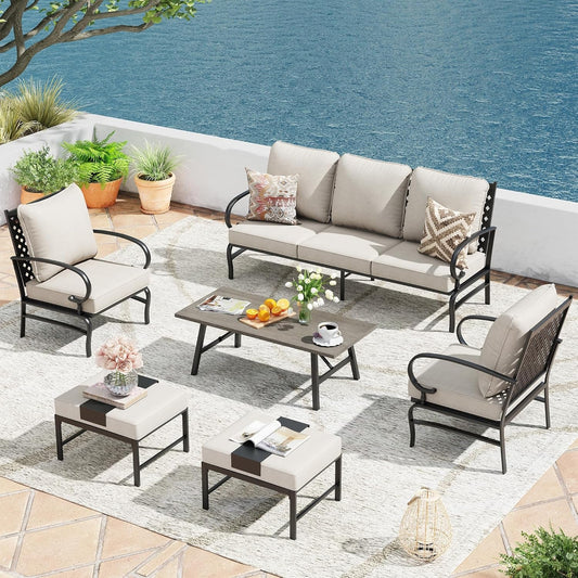 Spacious Six Piece Cushioned Patio Conversation Furniture Set