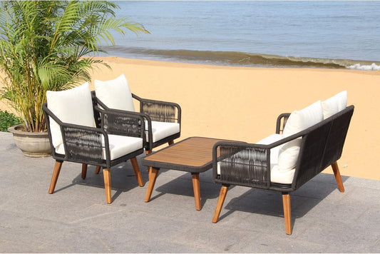 Outdoor Patio 4 Piece Eucalyptus Rope Furniture Set