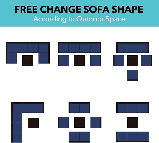 7 Piece Outdoor Patio Furniture Set Rattan Sectional