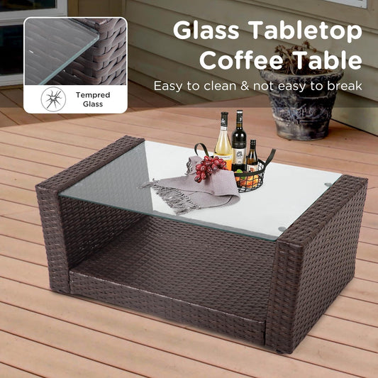 4 Piece Outdoor Patio Furniture Set Wicker Conversation