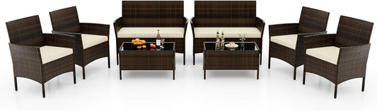 8-Piece Rattan Patio Furniture Set With Cushions