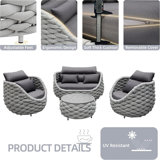 Six Piece Aluminum Patio Furniture Set With Cushions