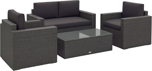 Four Piece Wicker Patio Furniture Set with Cushions