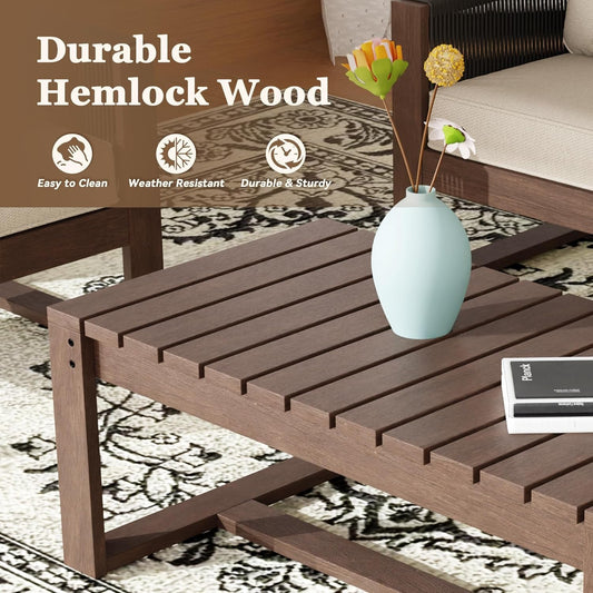 Wooden Outdoor Furniture Set with Comfortable Wicker Chairs