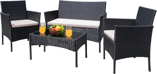 Patio Furniture Four Piece Conversation Set Black Beige