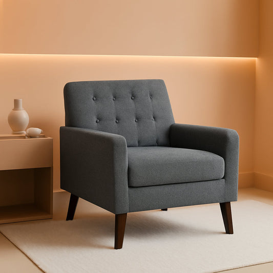 Modern Gray Linen Accent Armchair For Living Room Furniture