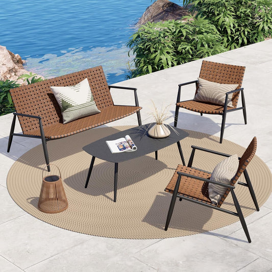 Vintage Brown Wicker Outdoor Furniture Set for Patio