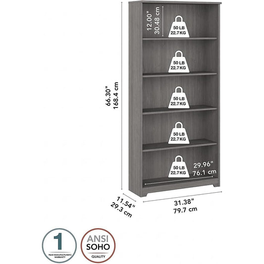 Bush Furniture Cabot Tall 5 Shelf Bookcase Modern Gray