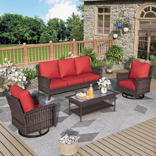 Oversized Wicker Patio Furniture Set with Swivel Chairs